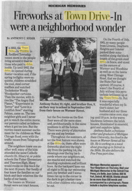 Town Drive-In Theatre - May 17 2001 Article